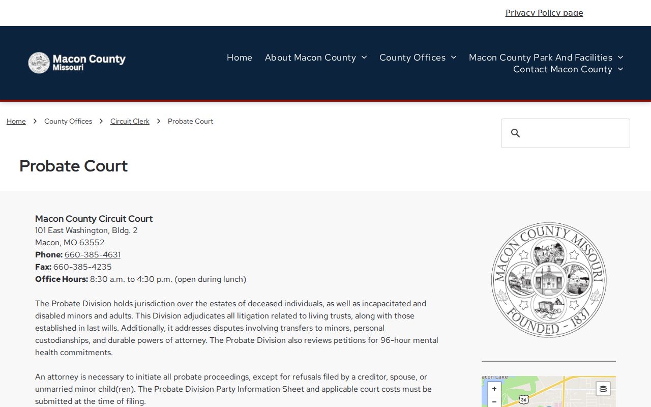 Macon County civil docket probate court information