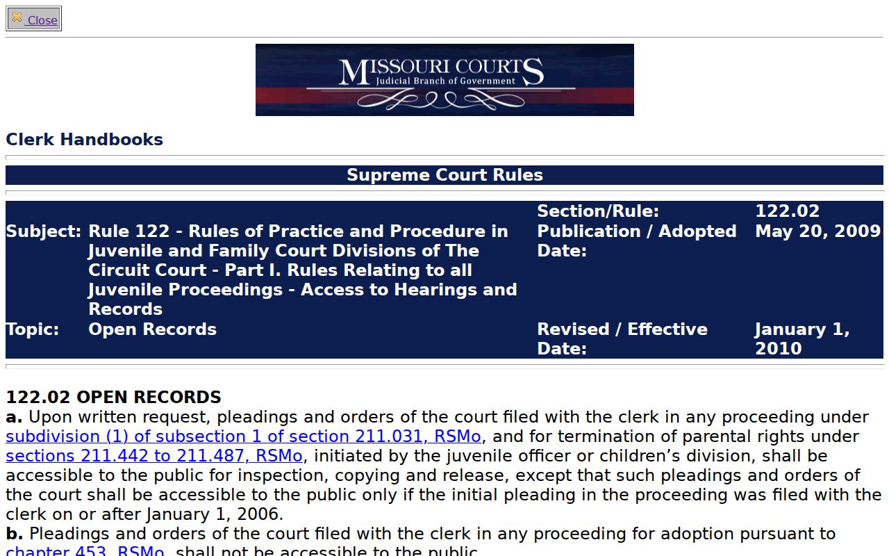 Macon County criminal docket juvenile and adoption rule