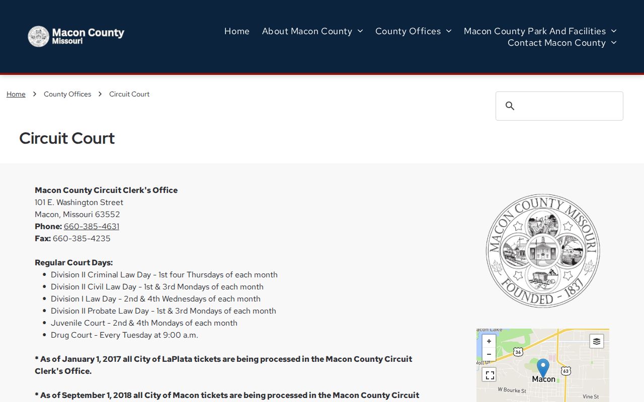Macon County court docket divisions and recurring Circuit Court schedule